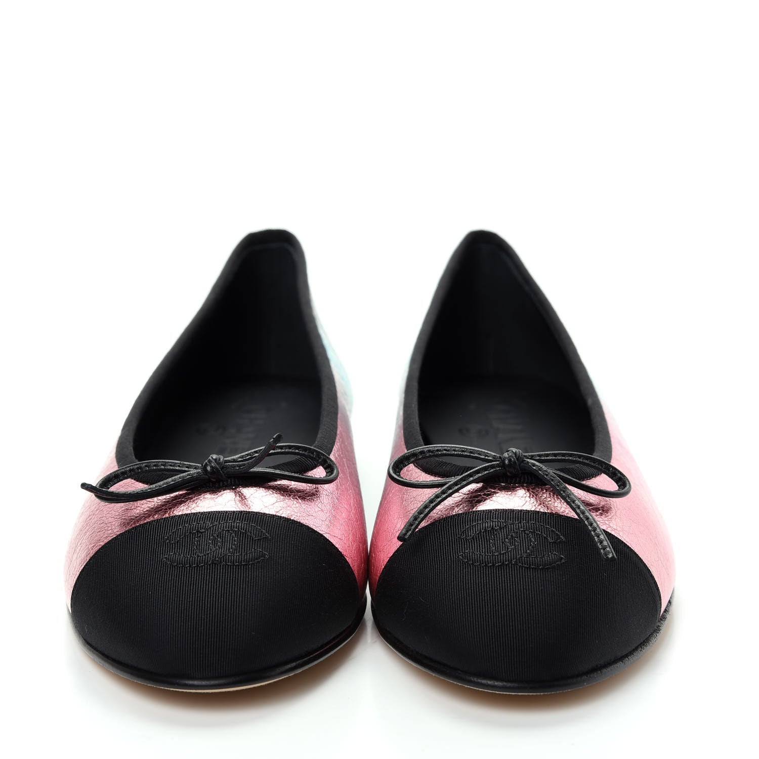 Chanel Laminated Calfskin Grosgrain Cap Toe CC Ballerina Flats 40 Multicolor Black 2 of 11