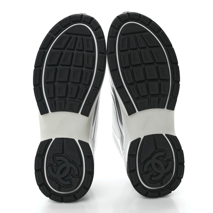 Chanel Fabric Laminated Calfskin Stretch CC Sneakers 39 White Silver 12 of 20