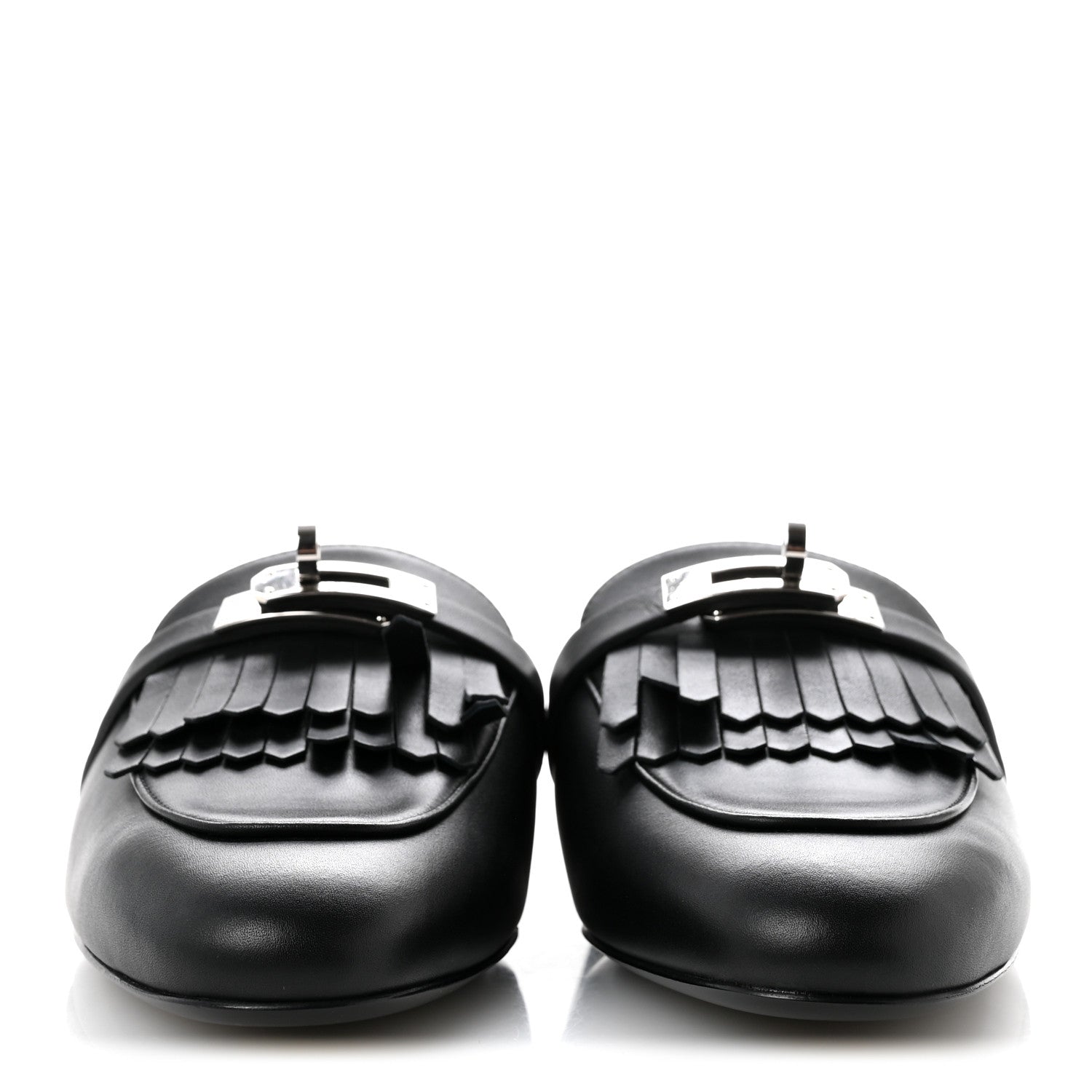 Hermes Calfskin Fringe Oz Mules 38.5 Black 3 of 10