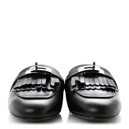Hermes Calfskin Fringe Oz Mules 38.5 Black 3 of 10