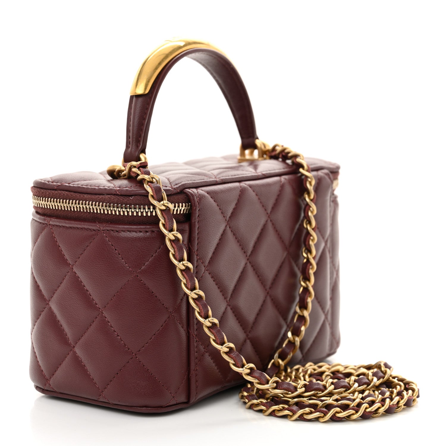 Chanel Lambskin Quilted Metal Small Top Handle Vanity Case With Chain Burgundy 3 of 11