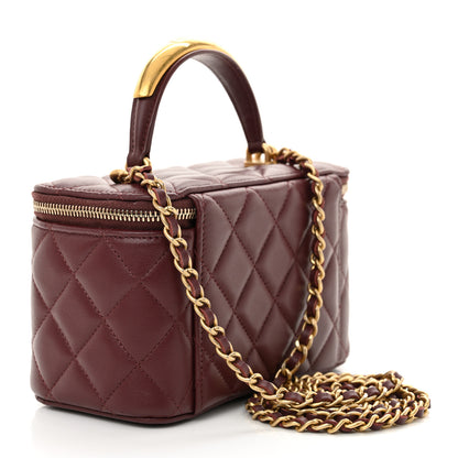 Chanel Lambskin Quilted Metal Small Top Handle Vanity Case With Chain Burgundy 3 of 11