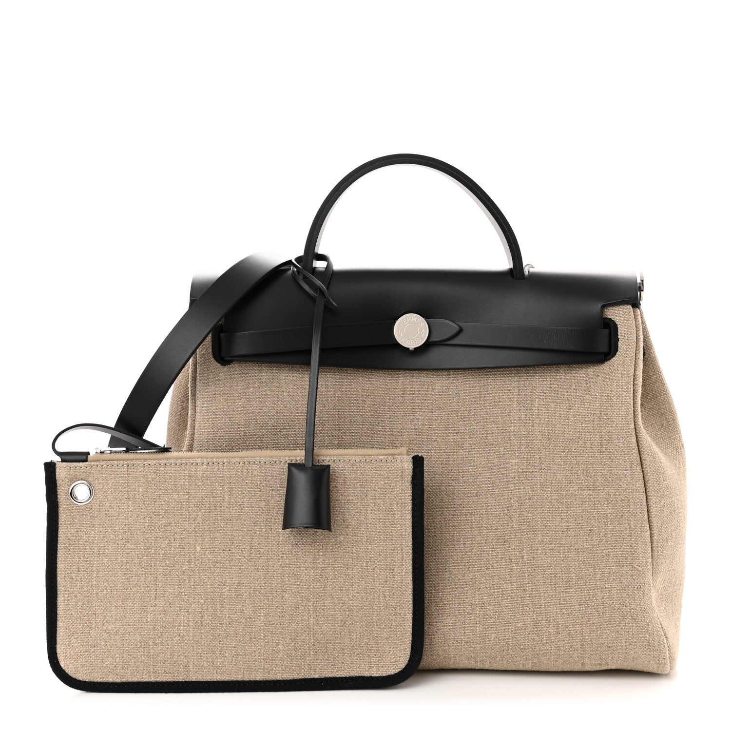 Hermes Toile De Camp Vache Hunter Herbag Zip Retourne 31 PM Ficelle Black 1 of 12
