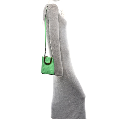 Vitello Plexiglass FF Embossed Mini Fendi Sunshine Shopper Tote Edamame