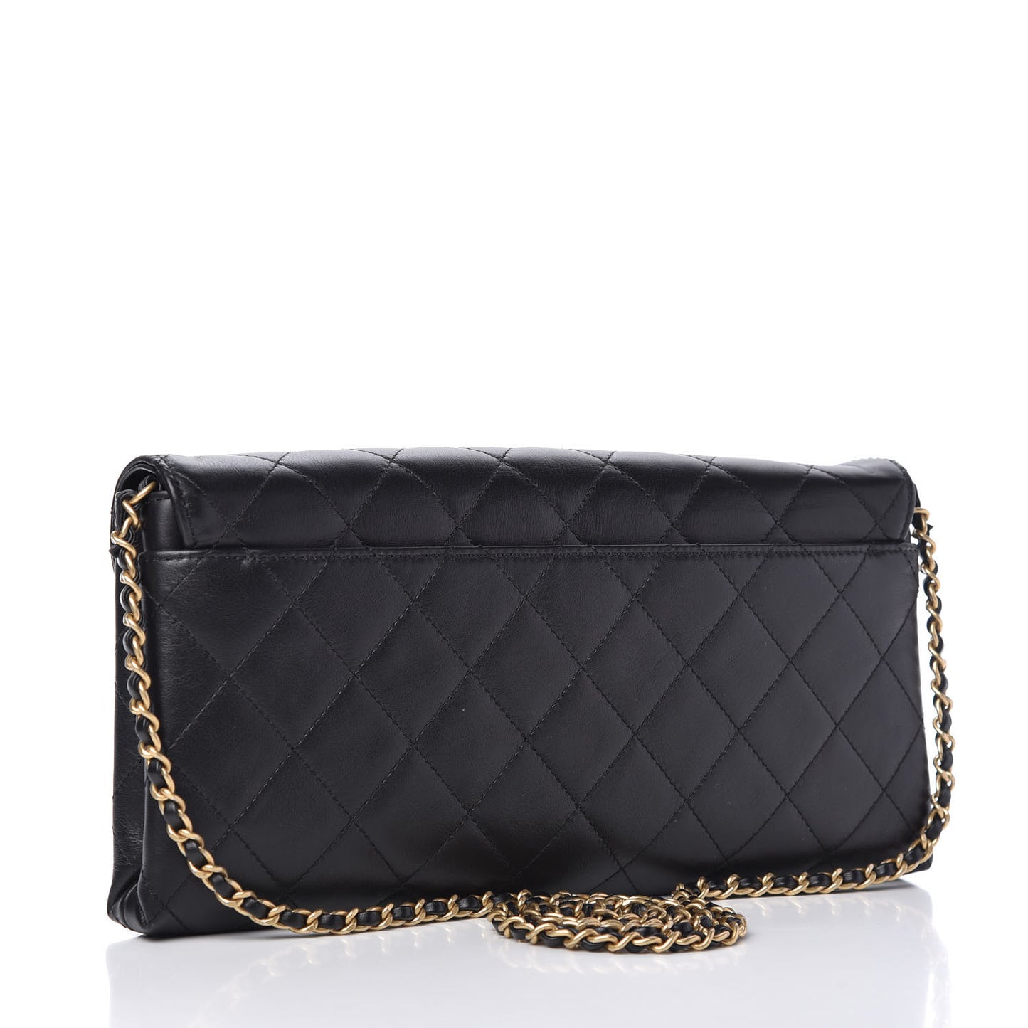 Calfskin Quilted Enchained Clutch Black
