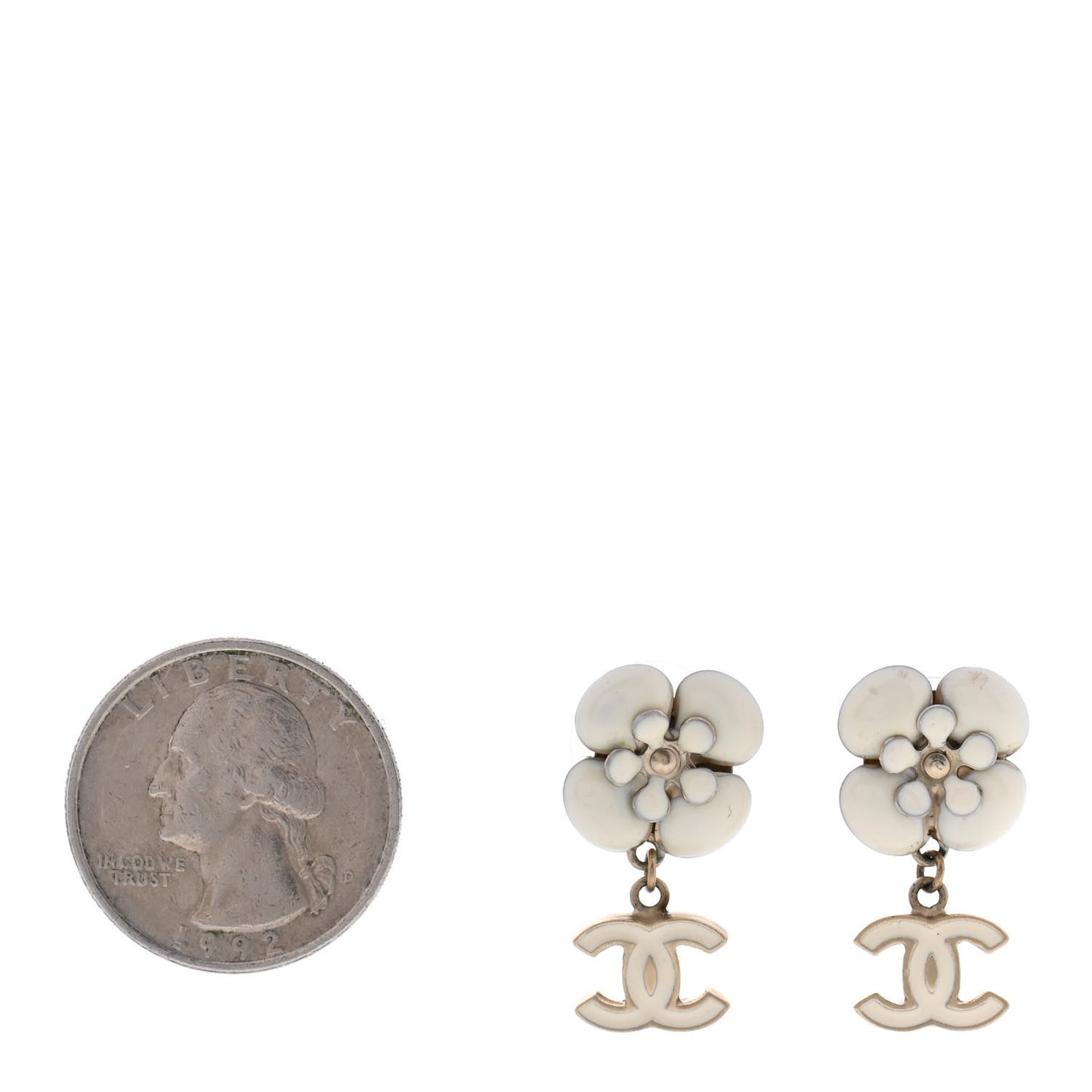 Enamel CC Camellia Earrings White Gold