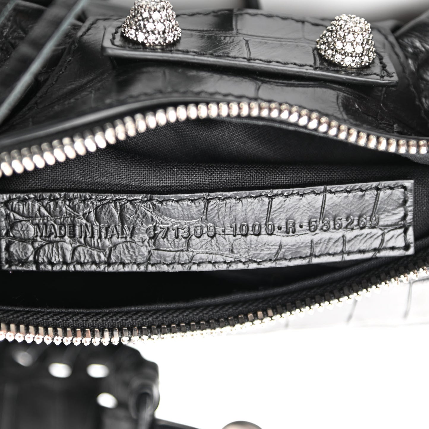 Extra Supple Calfskin Crystal Crocodile Embossed Le Cagole Shoulder Bag XS Black