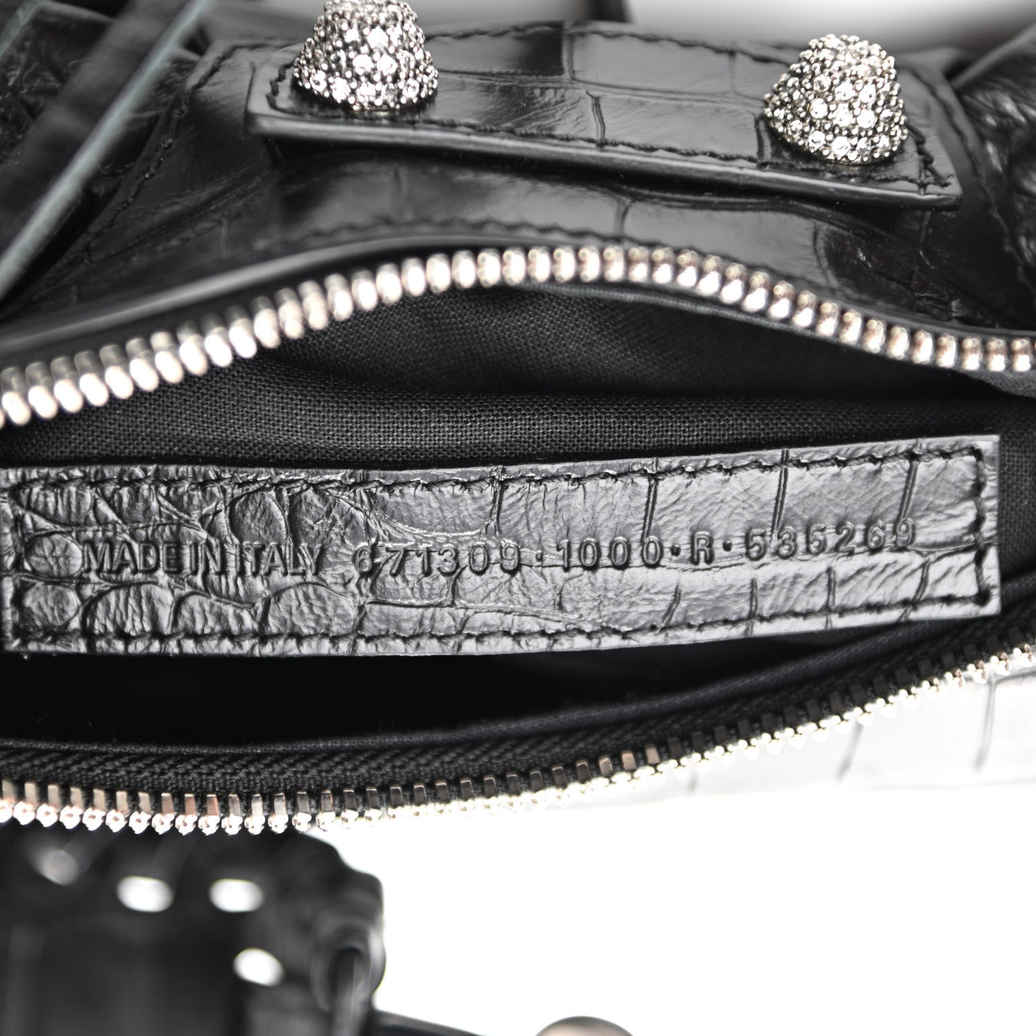 Balenciaga Extra Supple Calfskin Crystal Crocodile Embossed Le Cagole Shoulder Bag XS Black 7 of 10