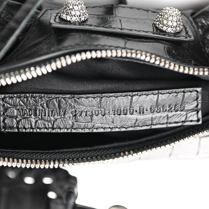 Balenciaga Extra Supple Calfskin Crystal Crocodile Embossed Le Cagole Shoulder Bag XS Black 7 of 10