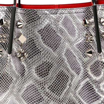 Christian Louboutin Python Embossed Calfskin Spiked Small Cabarock Shopper Tote Silver 6 of 8