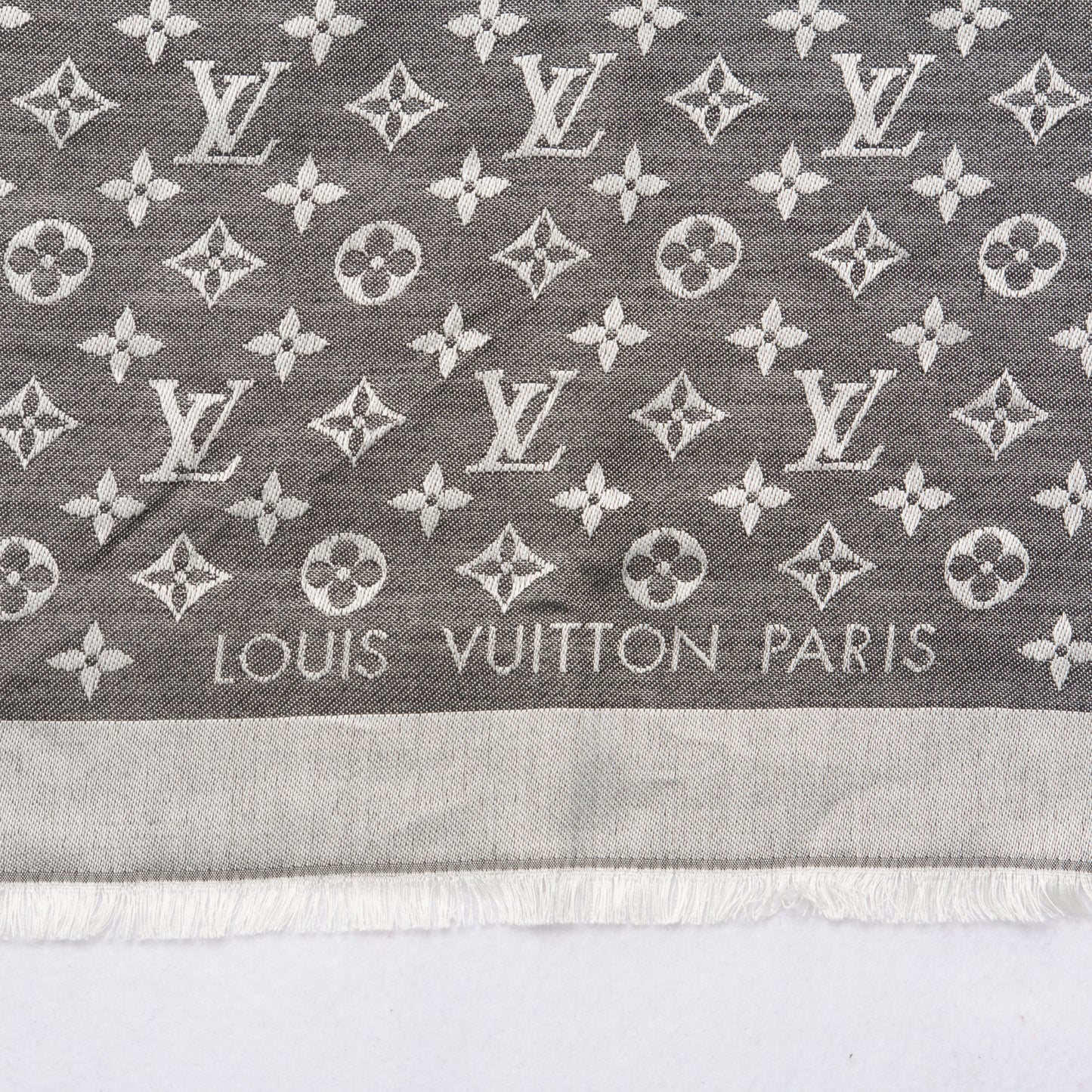 Wool Silk Monogram Denim Shawl Black