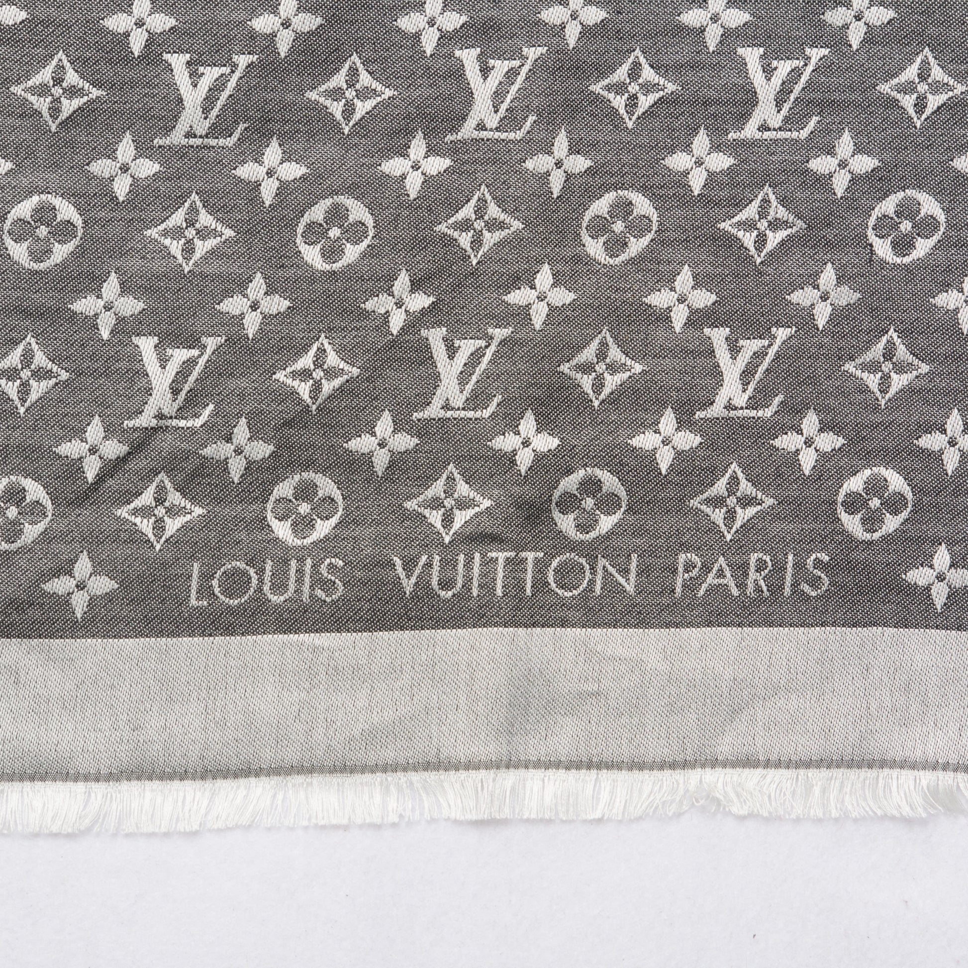 Louis Vuitton Wool Silk Monogram Denim Shawl Black 4 of 7