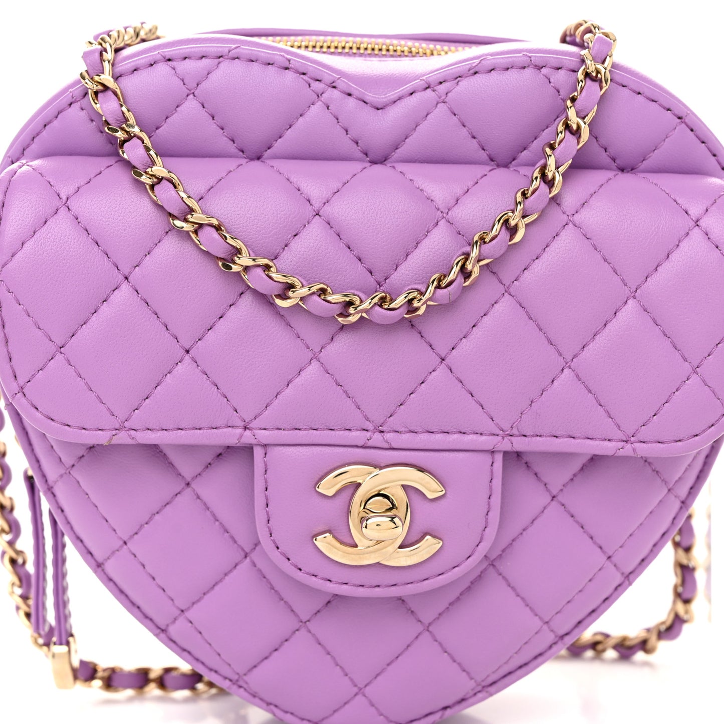 Lambskin Quilted CC Large In Love Heart With Chain Purple