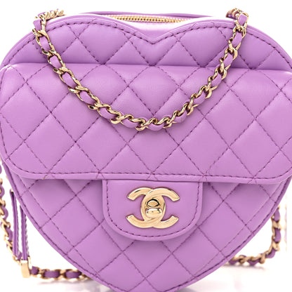 Chanel Lambskin Quilted CC Large In Love Heart With Chain Purple 8 of 11