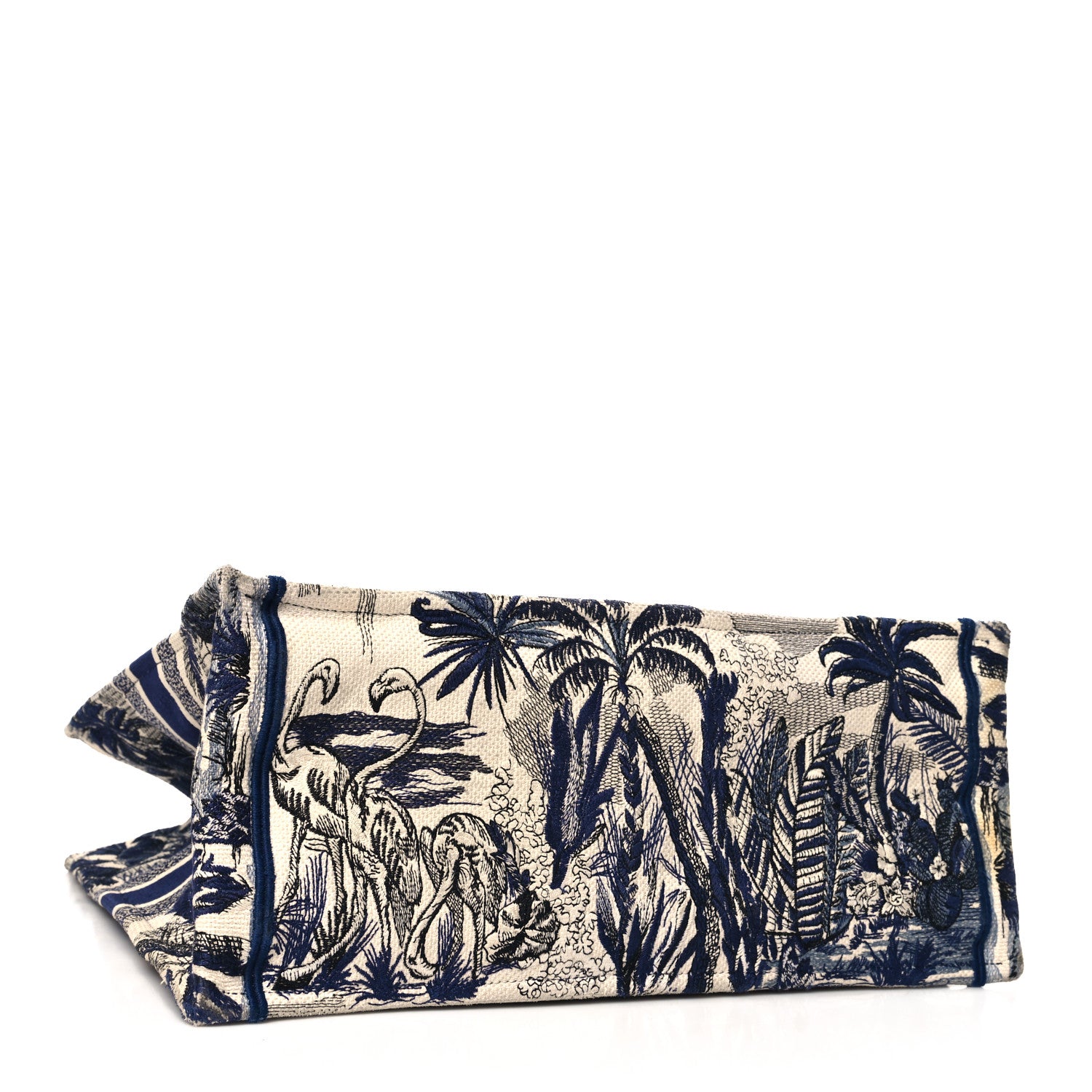 Christian Dior Canvas Embroidered Large Palm Tree Toile De Jouy Book Tote Blue 4 of 13