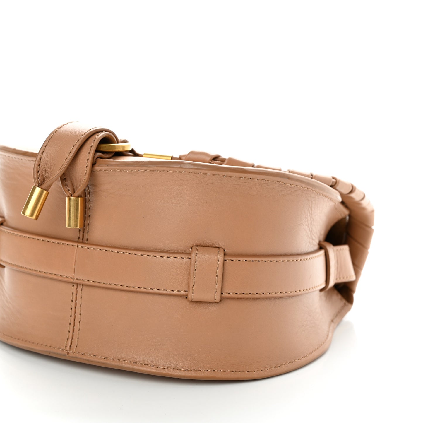 Calfskin Whipstitch Mini Marcie Round Crossbody Bag Light Tan