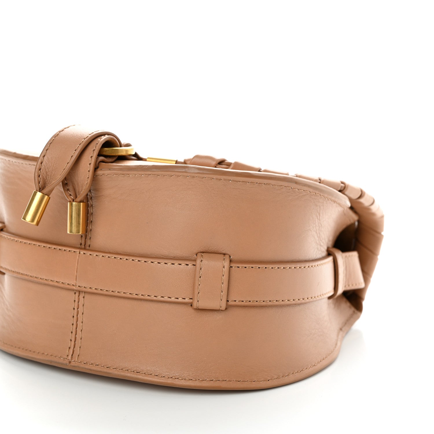 Chloe Calfskin Whipstitch Mini Marcie Round Crossbody Bag Light Tan 9 of 9