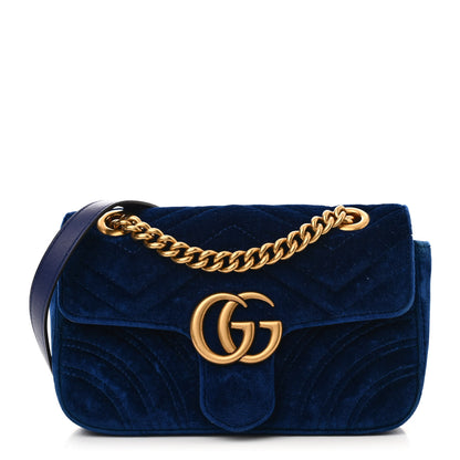 Gucci Velvet Matelasse Mini GG Marmont Shoulder Bag Cobalt Blue 1 of 11