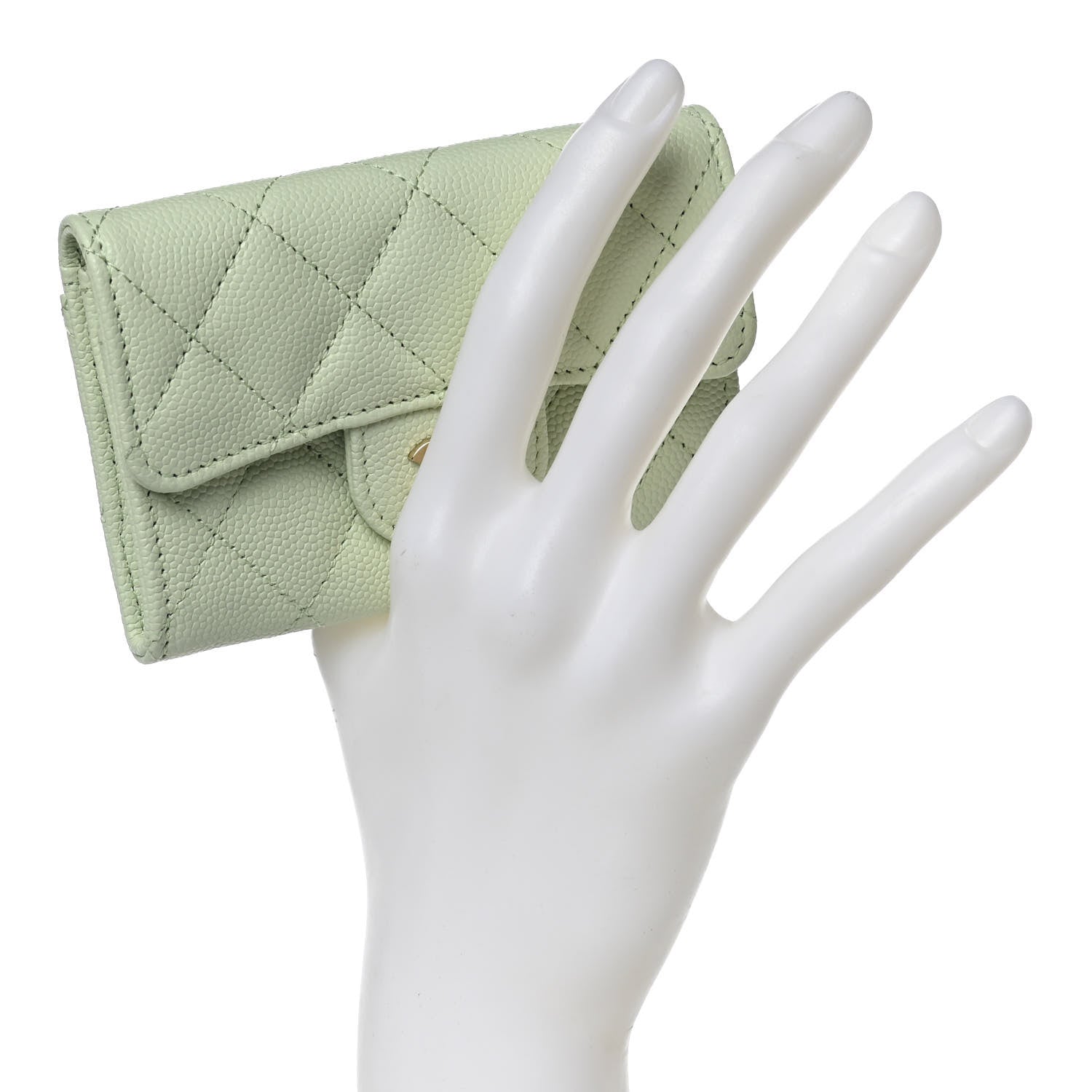 Chanel Caviar Quilted Flap Card Holder Wallet Light Green 2 of 12