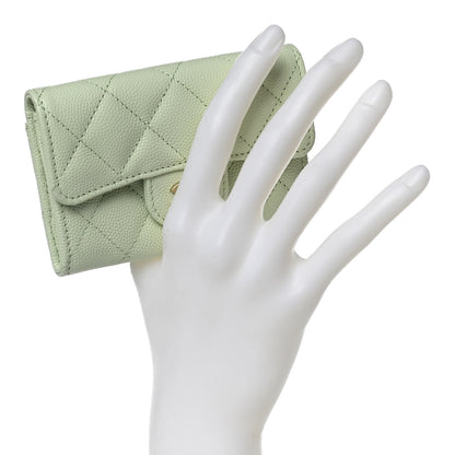 Chanel Caviar Quilted Flap Card Holder Wallet Light Green 2 of 12