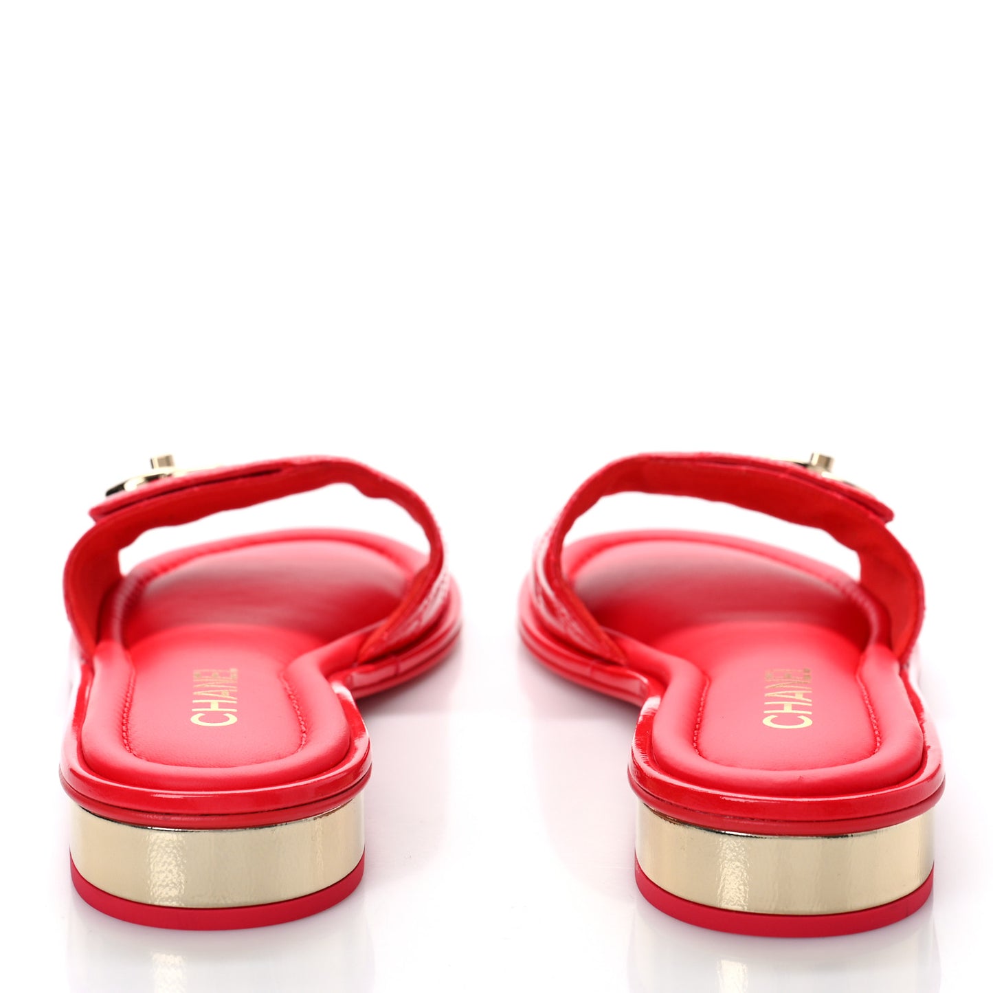 Patent Goatskin Quilted CC Sandals 40 Red