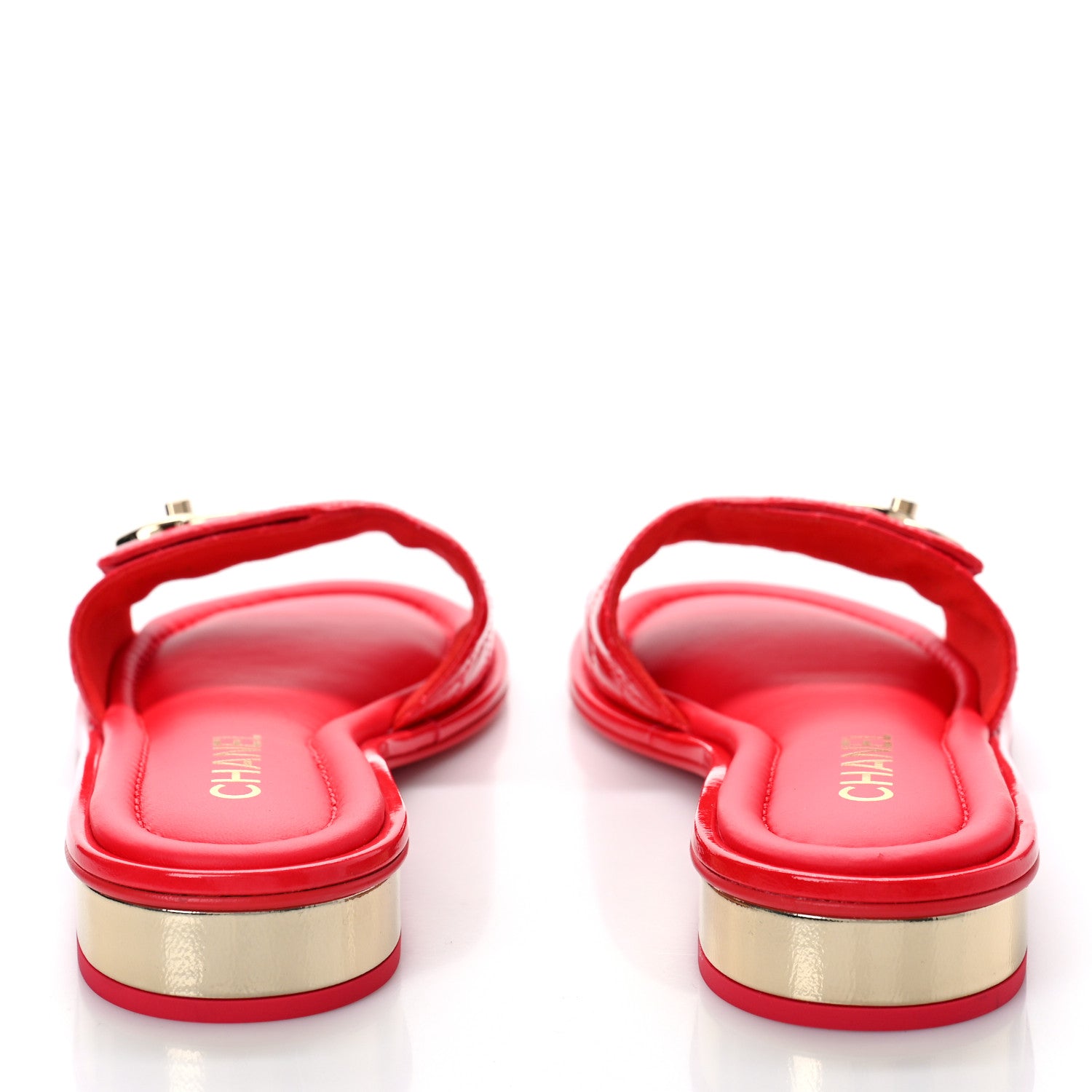 Chanel Patent Goatskin Quilted CC Sandals 40 Red 5 of 9