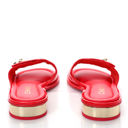 Chanel Patent Goatskin Quilted CC Sandals 40 Red 5 of 9