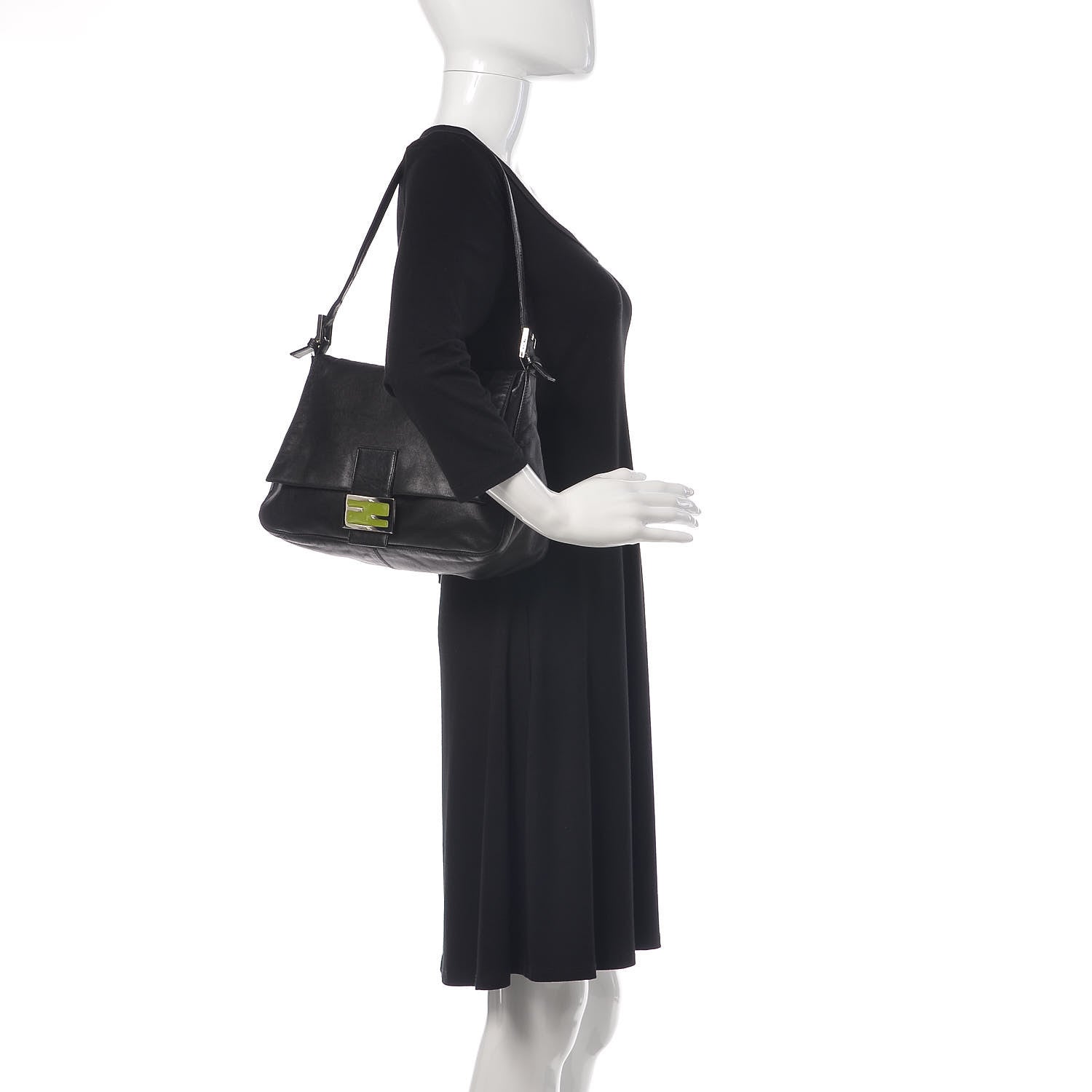 Fendi Calfskin Big Forever Mama Baguette Black 2 of 11