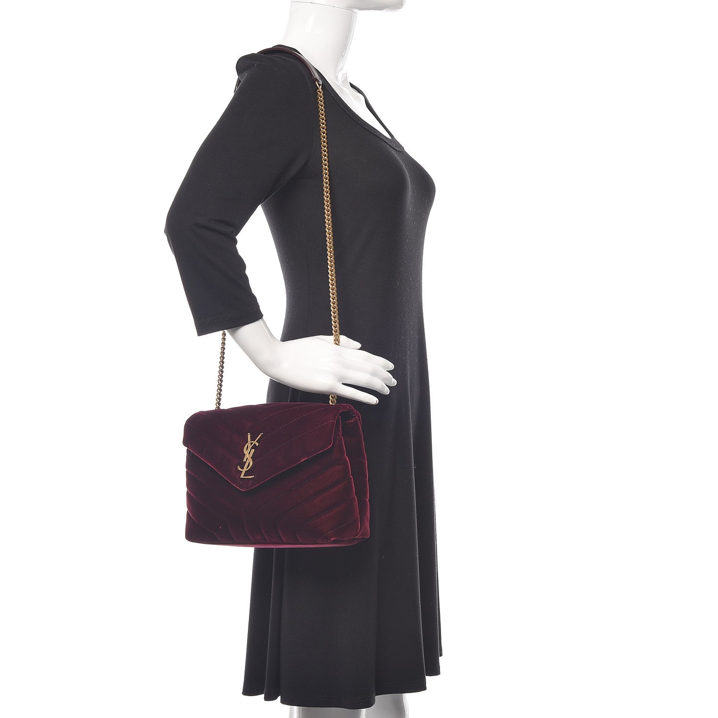 Velvet Y Quilted Monogram Small Loulou Chain Satchel Burgundy