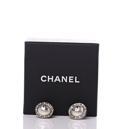 Chanel Pearl Baguette CC Round Earrings Silver 5 of 5