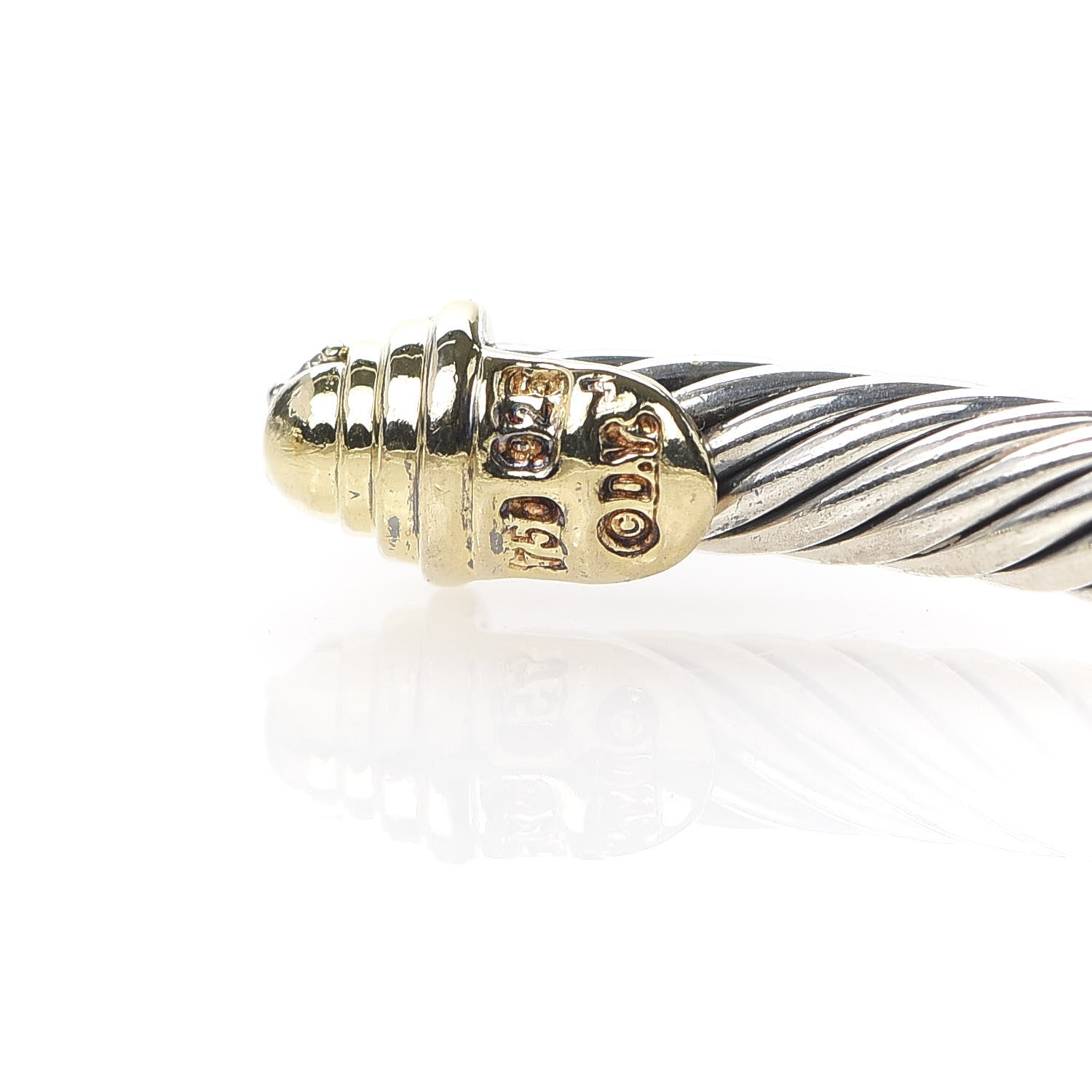 David Yurman Sterling Silver 18K Yellow Gold Diamond 4mm Cable Kids Bracelet 4 of 5