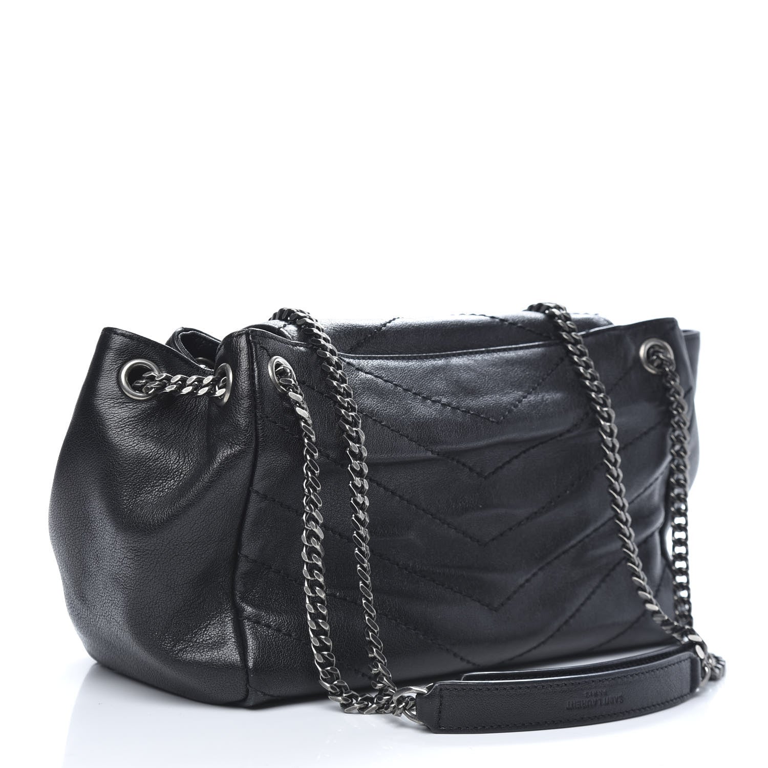 Saint Laurent Vintage Lambskin Chevron Monogram Small Nolita Dark Green 3 of 10