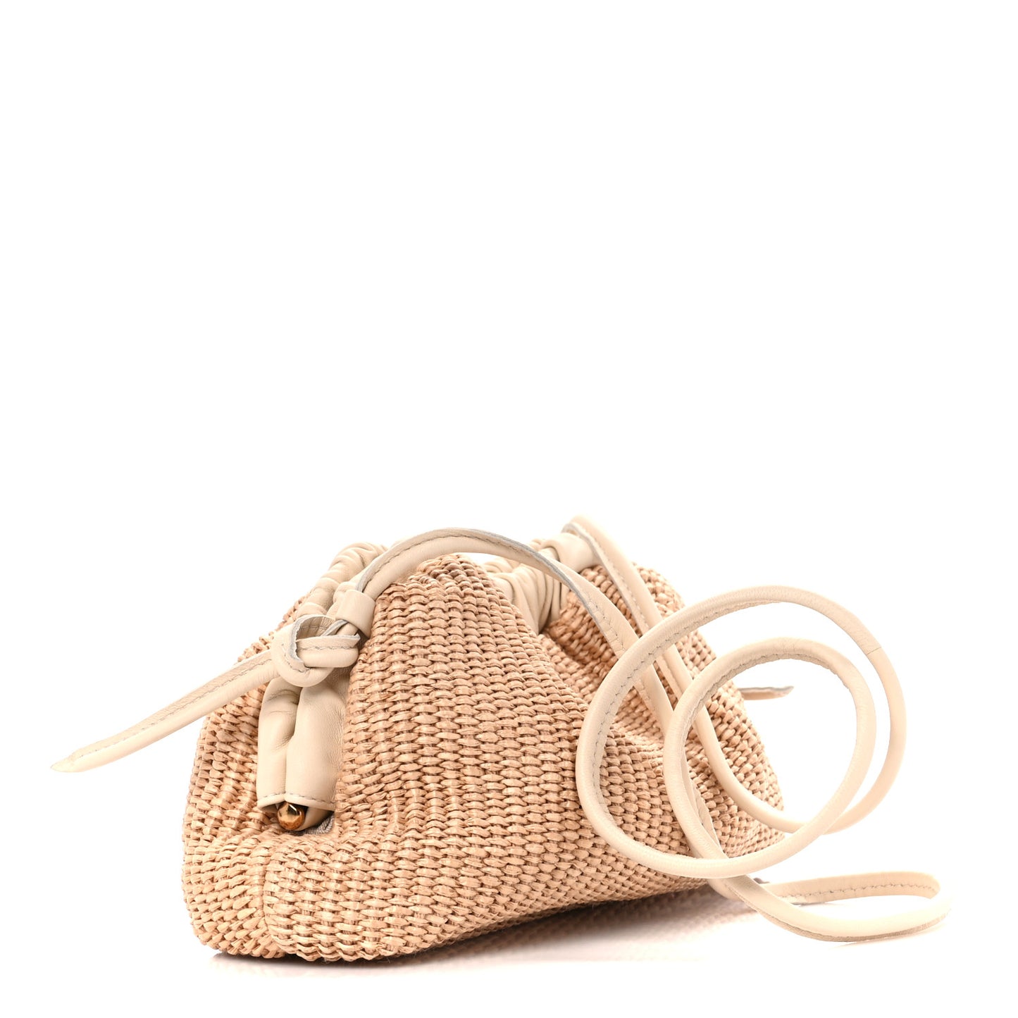 Raffia Lambskin Woven Mini Cloud Clutch Natural Avorio
