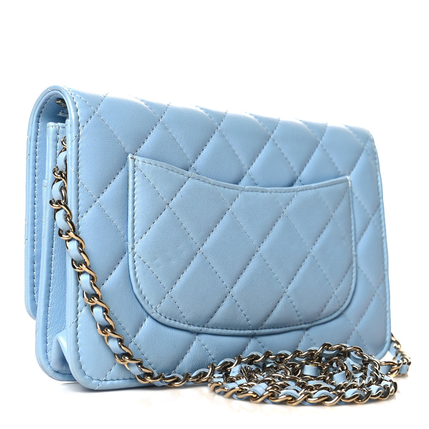 Chanel Lambskin Quilted Mini Wallet On Chain WOC Light Blue 3 of 12
