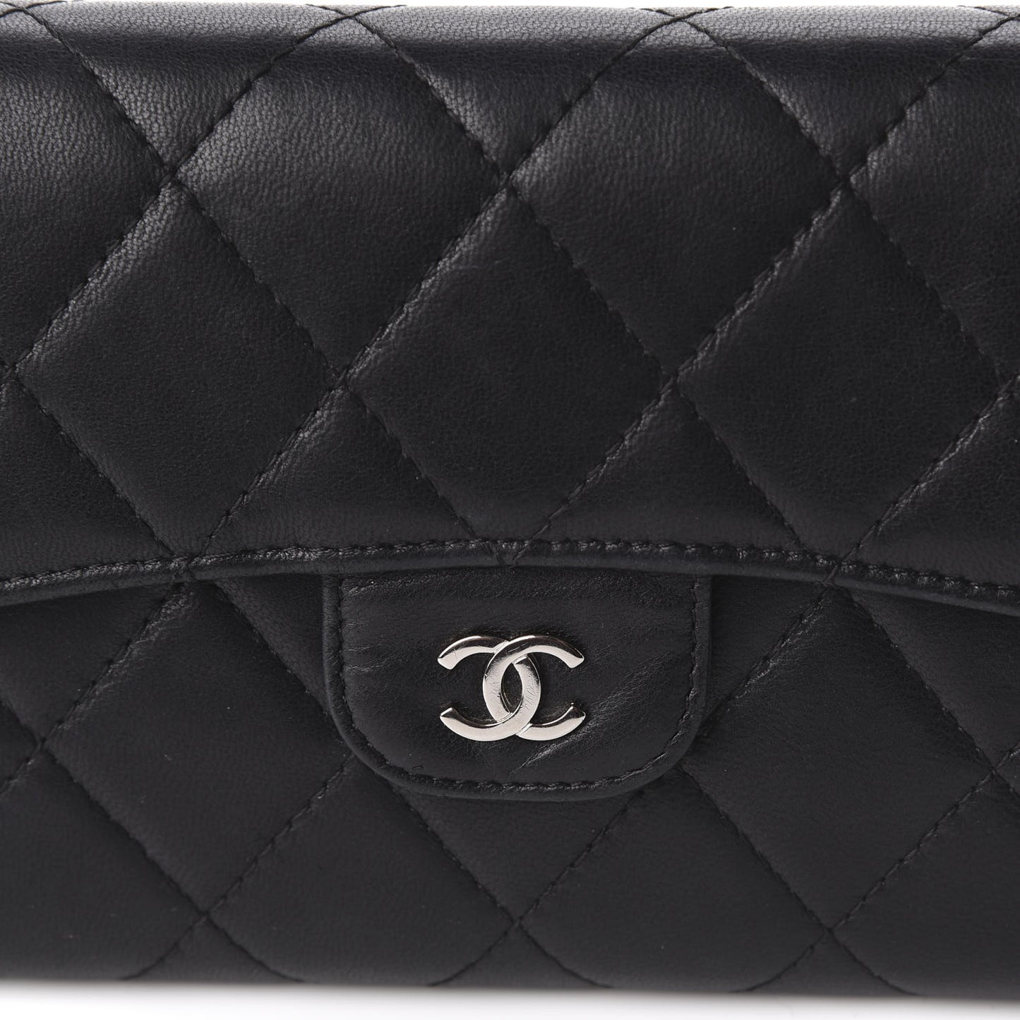 Lambskin Quilted Large Flap Wallet Black