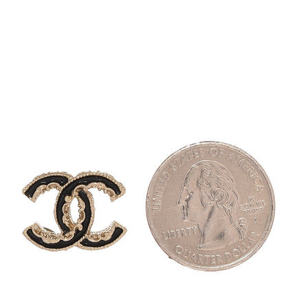 Chanel Enamel CC Baroque Earrings Black Gold 2 of 4