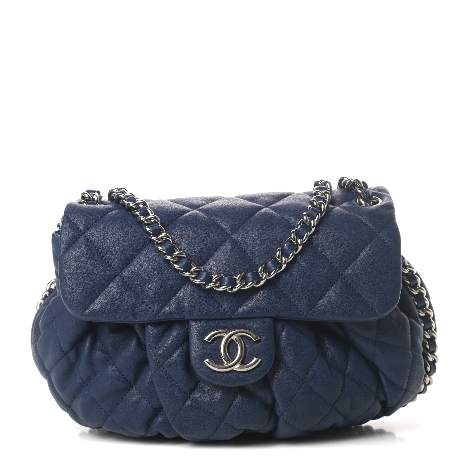 Chanel Washed Lambskin Quilted Medium Chain Around Flap Blue 1 of 11