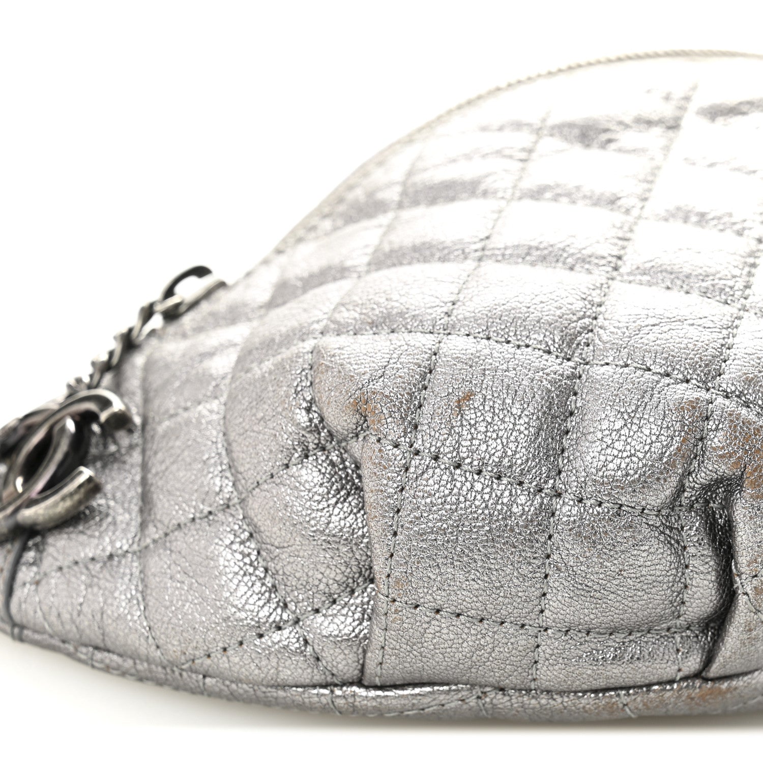 Chanel Metallic Calfskin Quilted Banane Waist Bag Fanny Pack Dark Silver 8 of 12