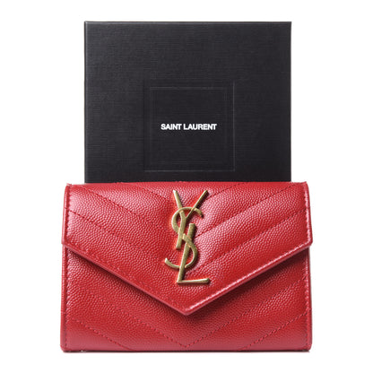 Saint Laurent Grain De Poudre Matelasse Chevron Small Monogram Envelope Wallet Rouge Eros 8 of 8