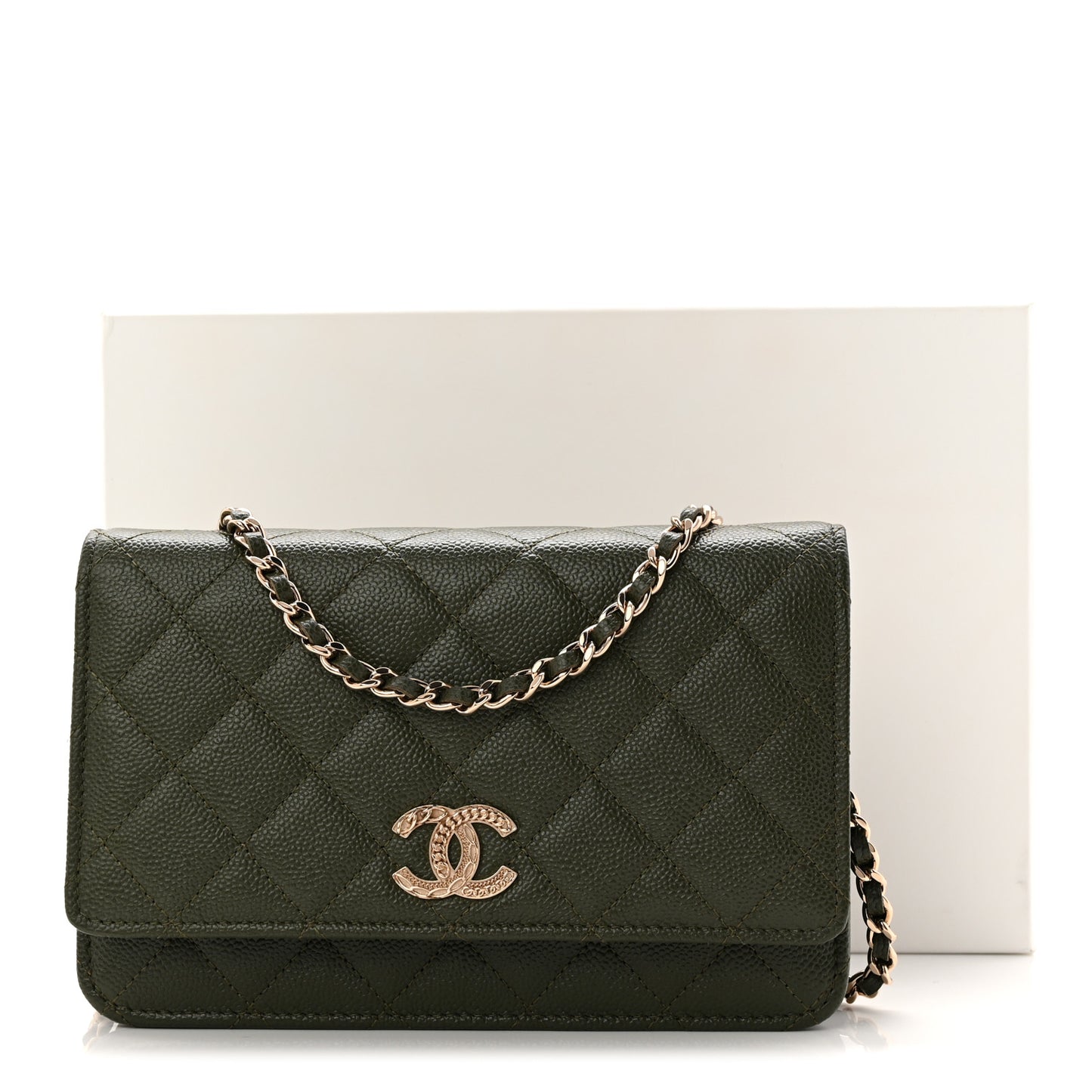 Caviar Quilted Multi Chain Wallet On Chain WOC Khaki