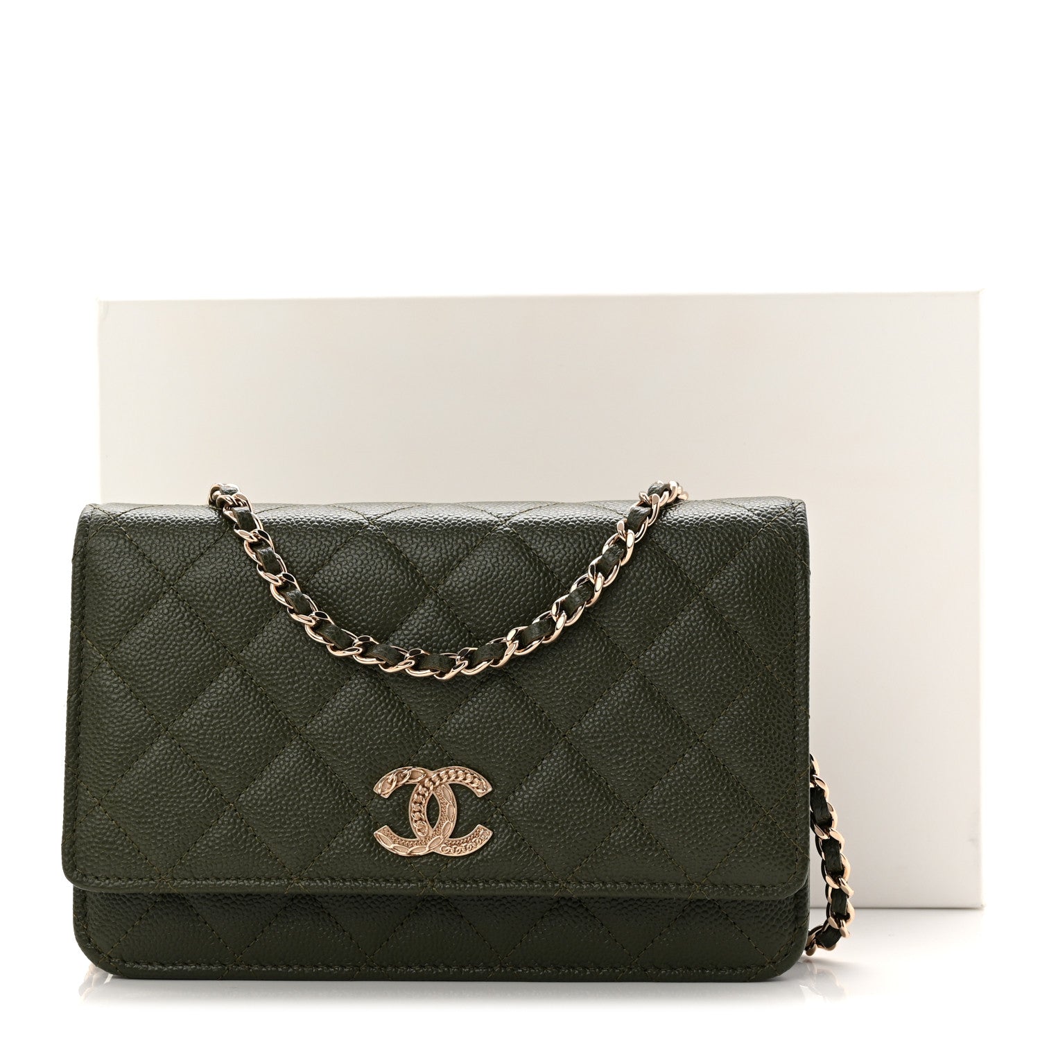 Chanel Caviar Quilted Multi Chain Wallet On Chain WOC Khaki 12 of 12