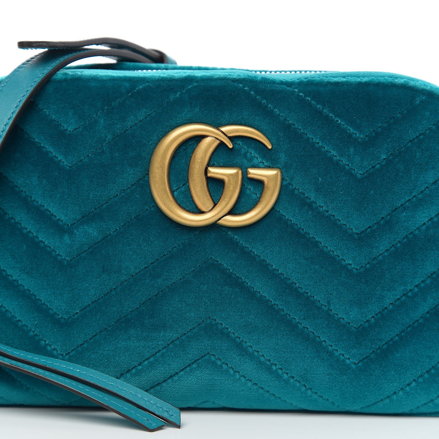 Gucci Velvet Matelasse Small GG Marmont Chain Shoulder Bag Pavone Cyan 7 of 9