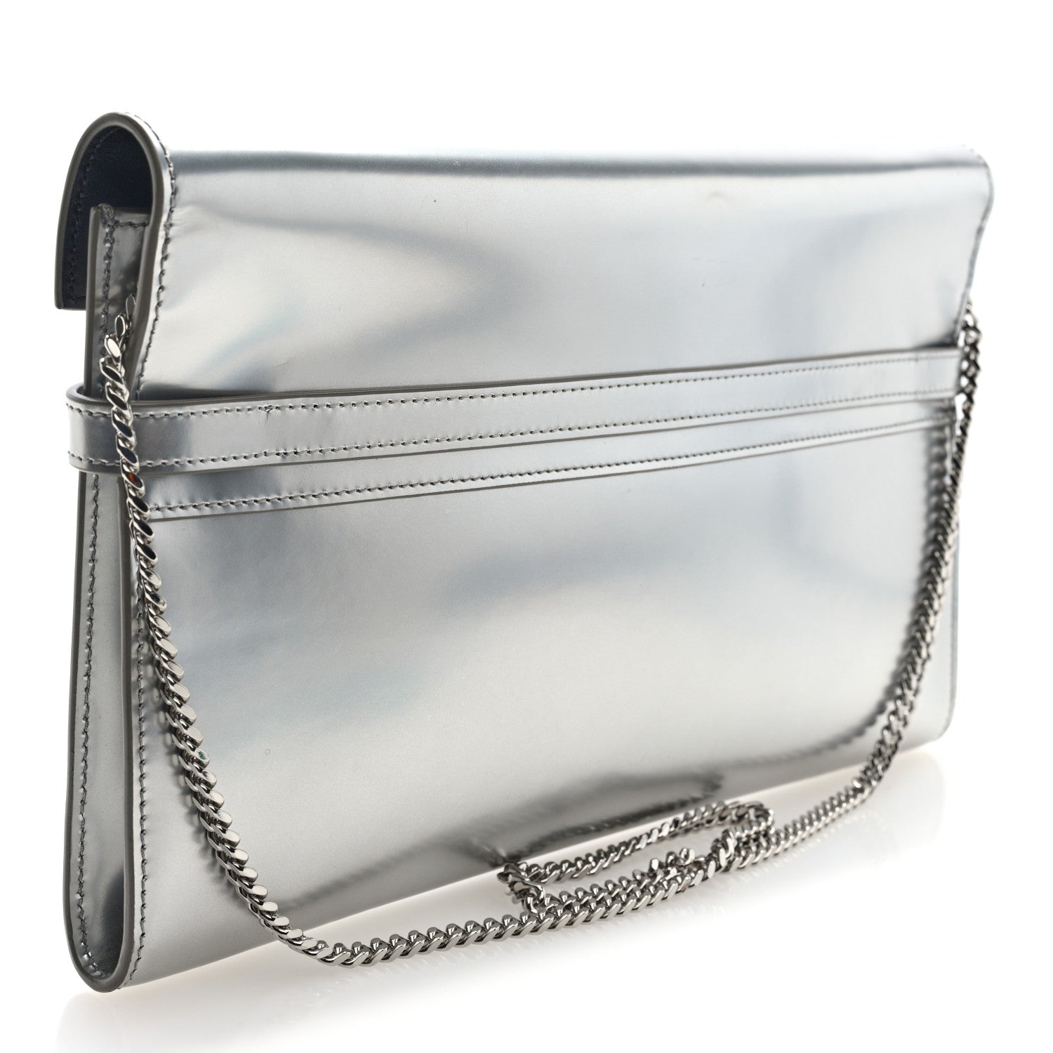 Saint Laurent Metallic Calfskin Manhattan Chain Clutch Metal Argento 3 of 9