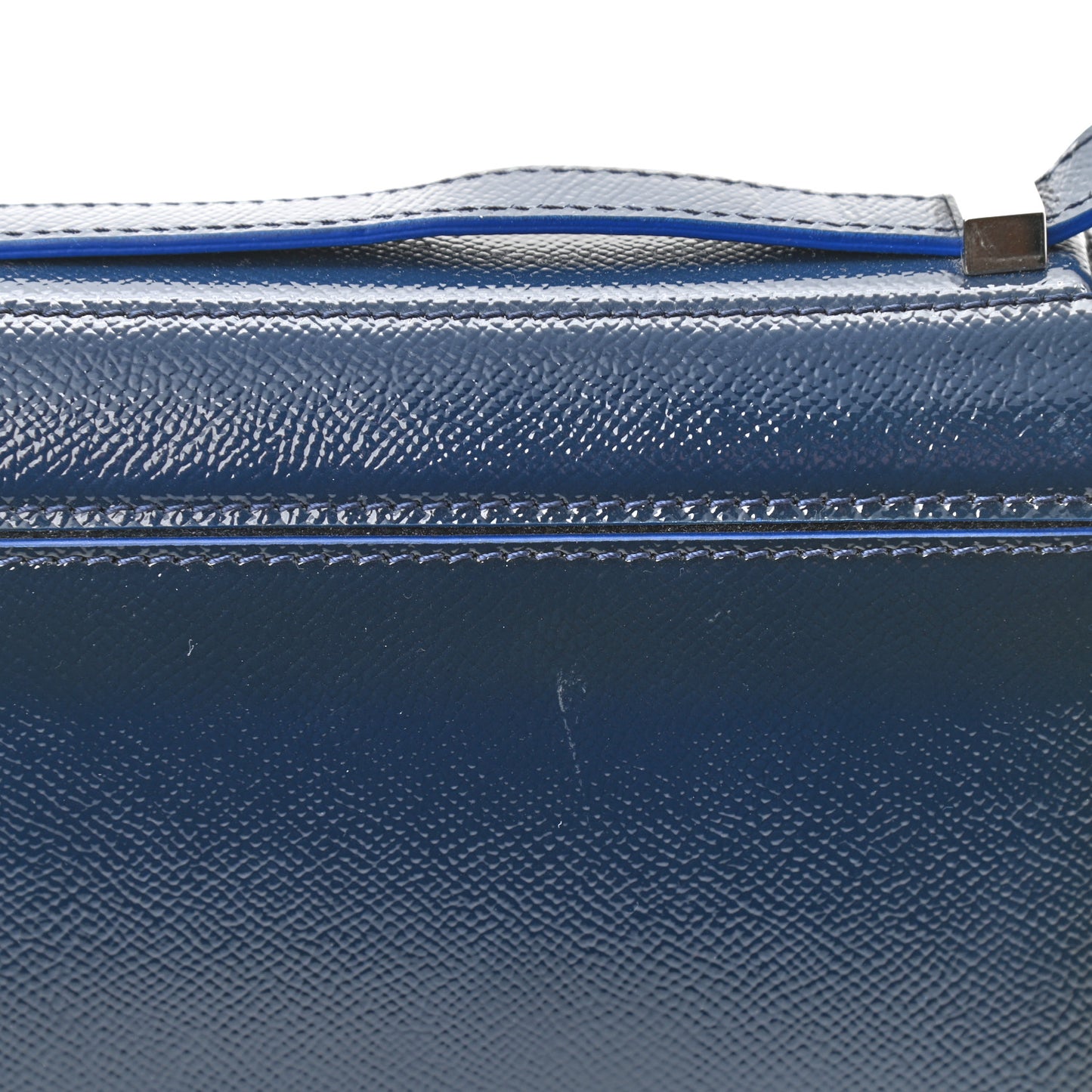 Patent Calfskin Mini Pandora Box Crossbody Bag Blue