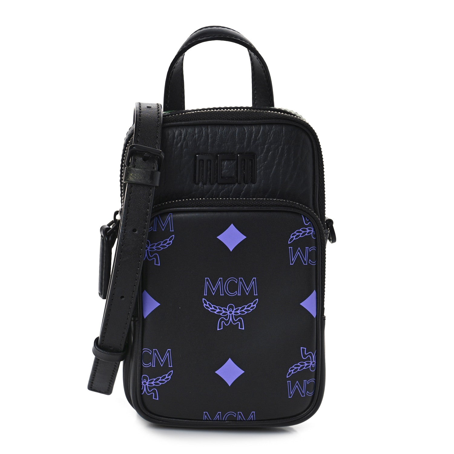MCM Calfskin Color Splash Mini Crossbody Black Purple Green 1 of 9
