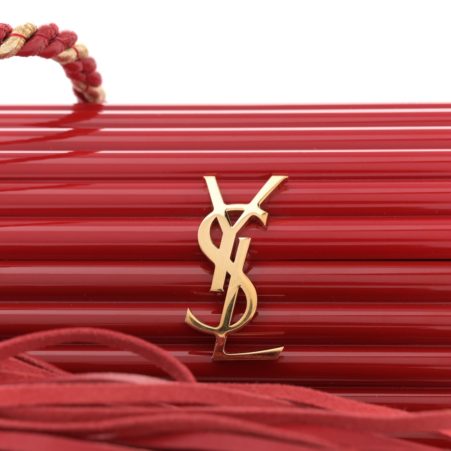 Ribbed Plexiglass Lambskin Fringe Monogram Opium Box Bag Red