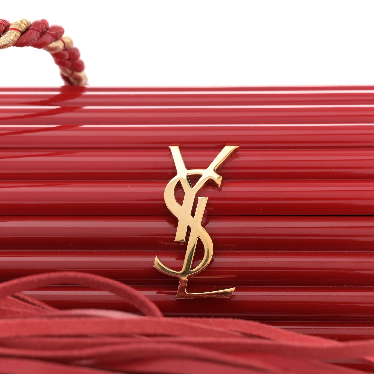 Saint Laurent Ribbed Plexiglass Lambskin Fringe Monogram Opium Box Bag Red 8 of 10