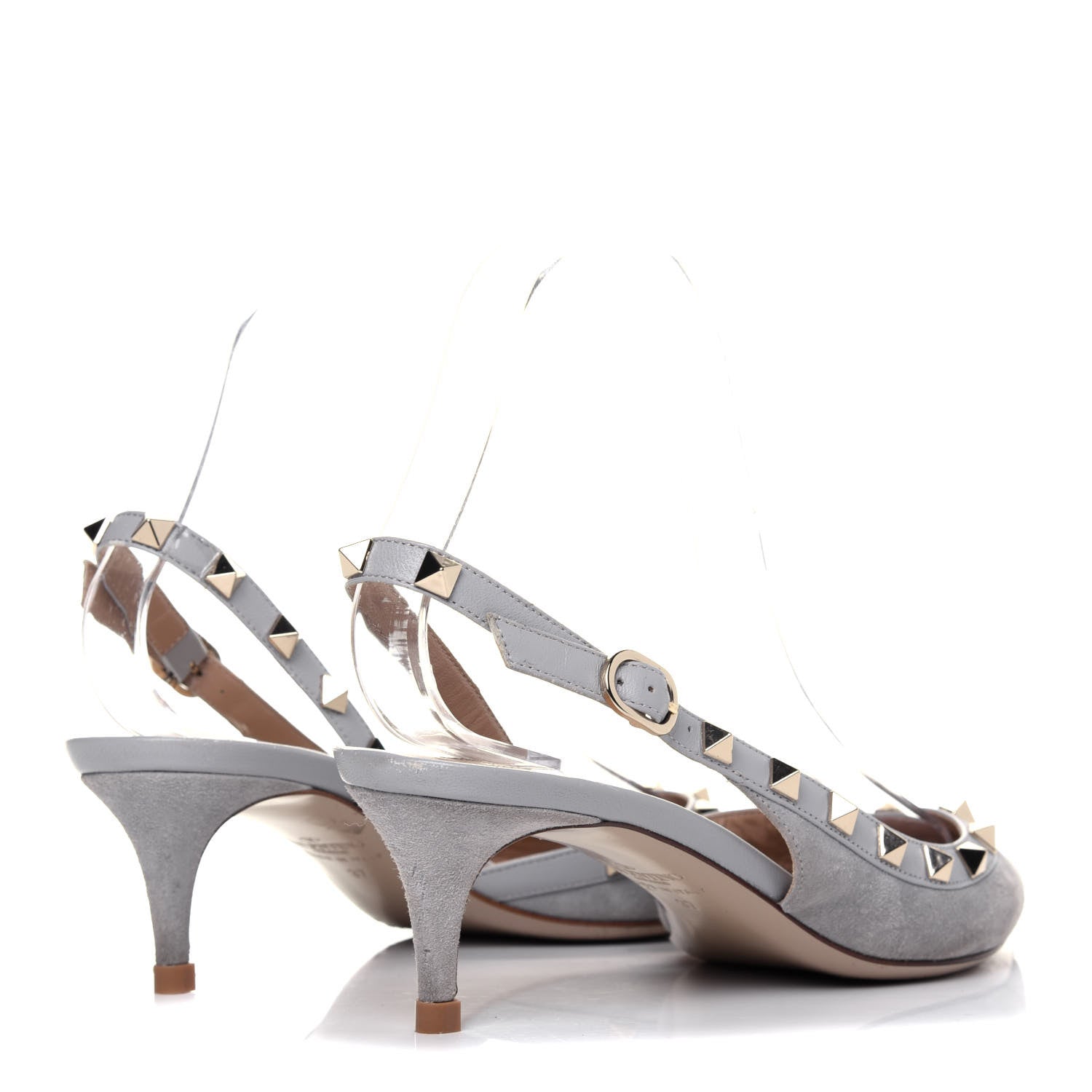 Valentino Garavani Suede Nappa Rockstud Half D'Orsay Slingback 50mm Pumps 37 Pastel Grey 4 of 17