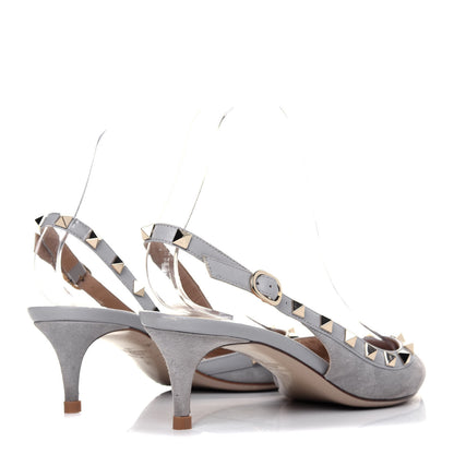 Valentino Garavani Suede Nappa Rockstud Half D'Orsay Slingback 50mm Pumps 37 Pastel Grey 4 of 17