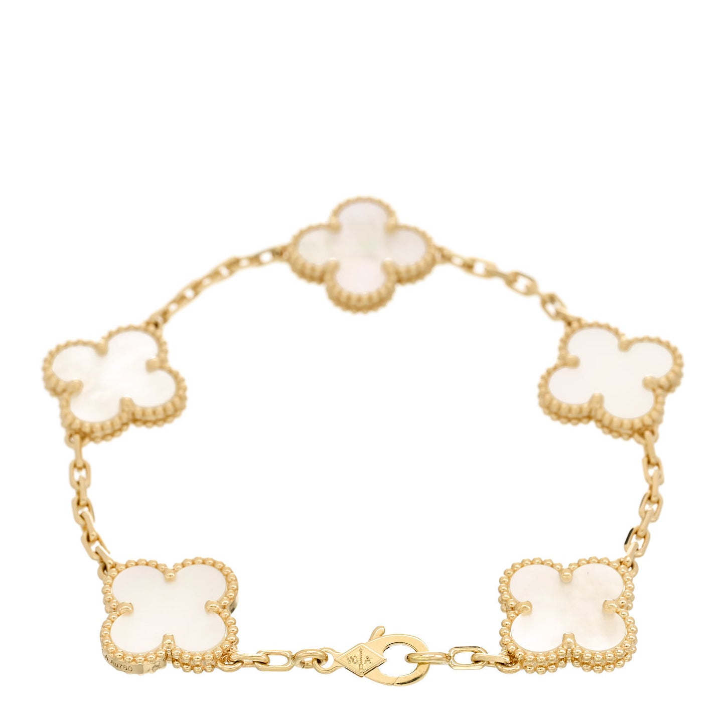18K Yellow Gold Mother of Pearl 5 Motifs Vintage Alhambra Bracelet